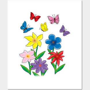 flowers and butterfly Posters and Art